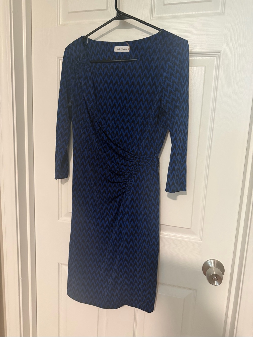 Calvin Klein Navy and Black Chevron Wrap-Detail Sheath Dress